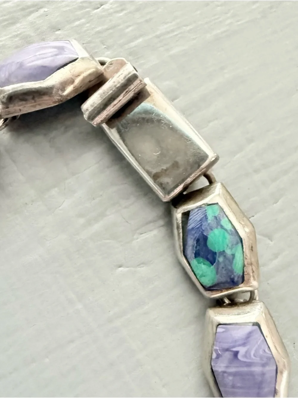 Vintage Taxco 925 Sterling Silver & Stone Bracelet - Picture 3 of 12